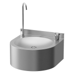 Nerezová pitná fontána závesná s tlačnou pitnou armatúrou a armatúrou na napúšťanie pohárov