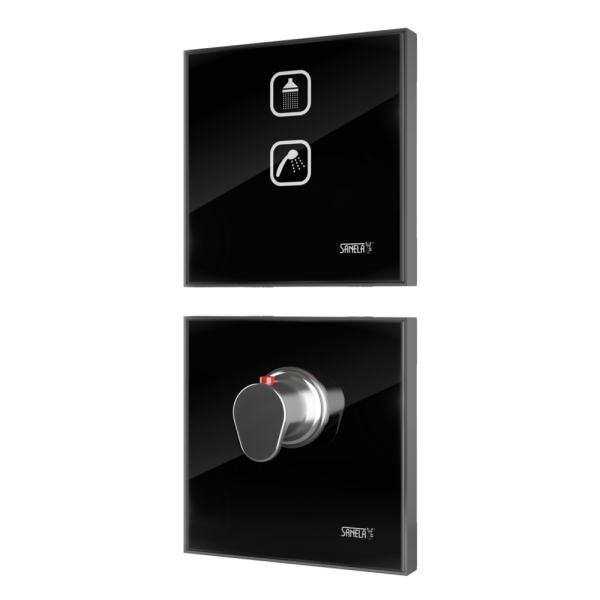 Elektronické dotykové ovládání sprchy s termostatickým ventilem, barva černá REF 9005, podsvícení bílé, 24 V DC