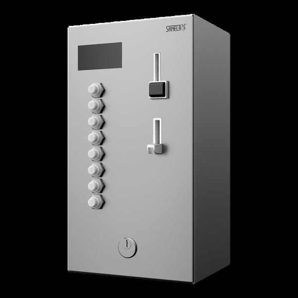 Mincový automat pre štyri až osem spŕch – interaktívne ovládanie, voľba sprchy tlačítkom