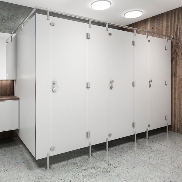 Sanitárne kabínky a priečky, lamino hr. 18 mm, nerezový profil, do suchých priestorov